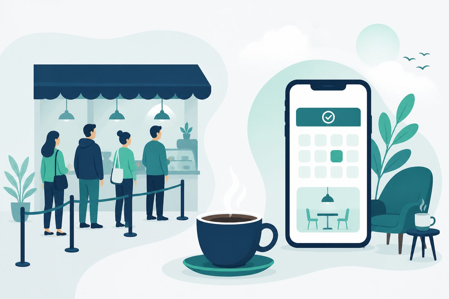 Café com fila e mesas reserváveis por marcação online